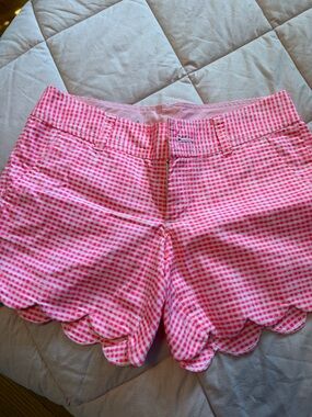 Lilly Pulitzer Pink Gingham Scalloped Hem High-Waist Shorts